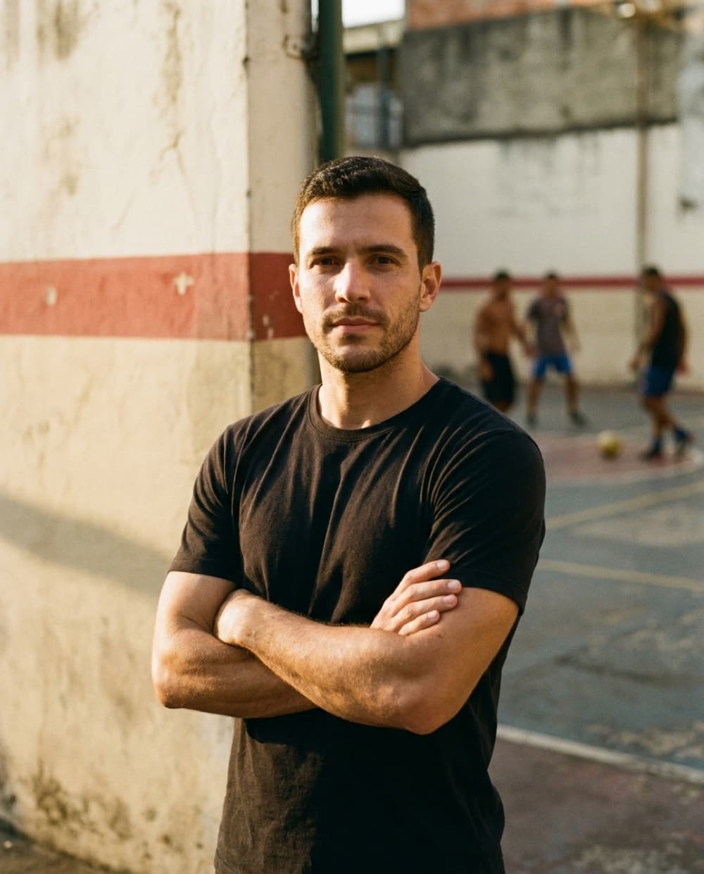 Homem vestindo camiseta VESTIÁRIO numa pelada de rua